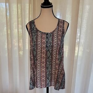 Pink Rose Striped Sleeveless Tank Top